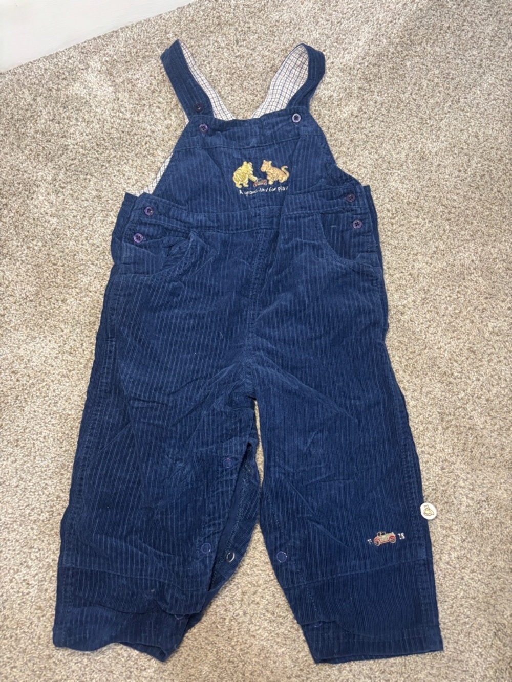 Vintage Winnie the Pooh 12-18 Embroidered Bib Corduroy Overalls Classic Y2K